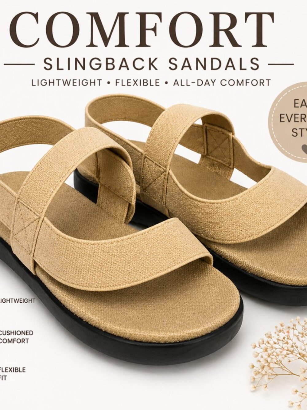 Women’s Size 8.5M Tan Comfort Slingback Sandals Stretch Strap Casual Flat